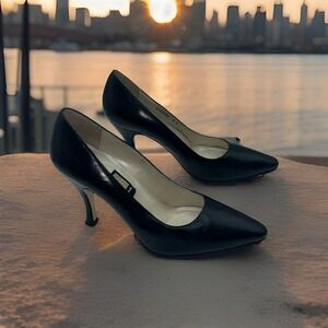 Vintage Nina Women's Genuine Leather Upper Black Pumps Size 8M Made In Spain